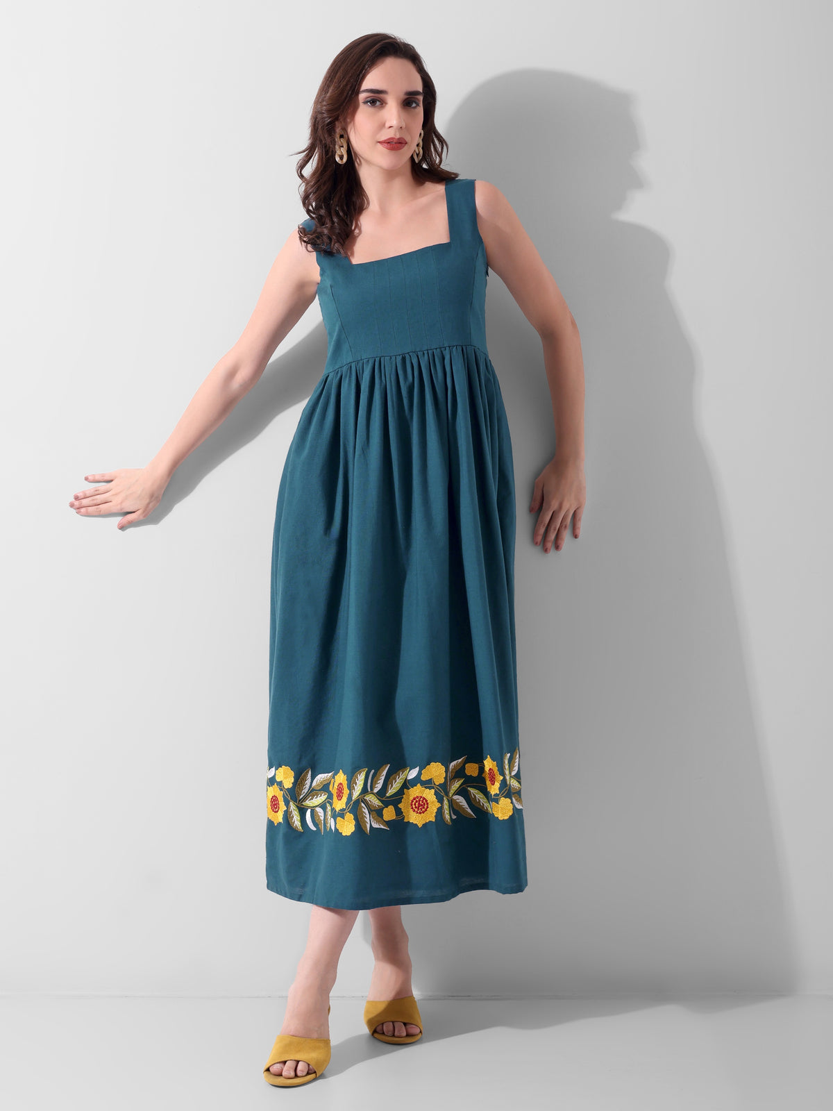 Amber Bloom Border Midi Dress