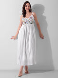 Petal Cascade Hand-Embroidered Cotton Ankle Dress