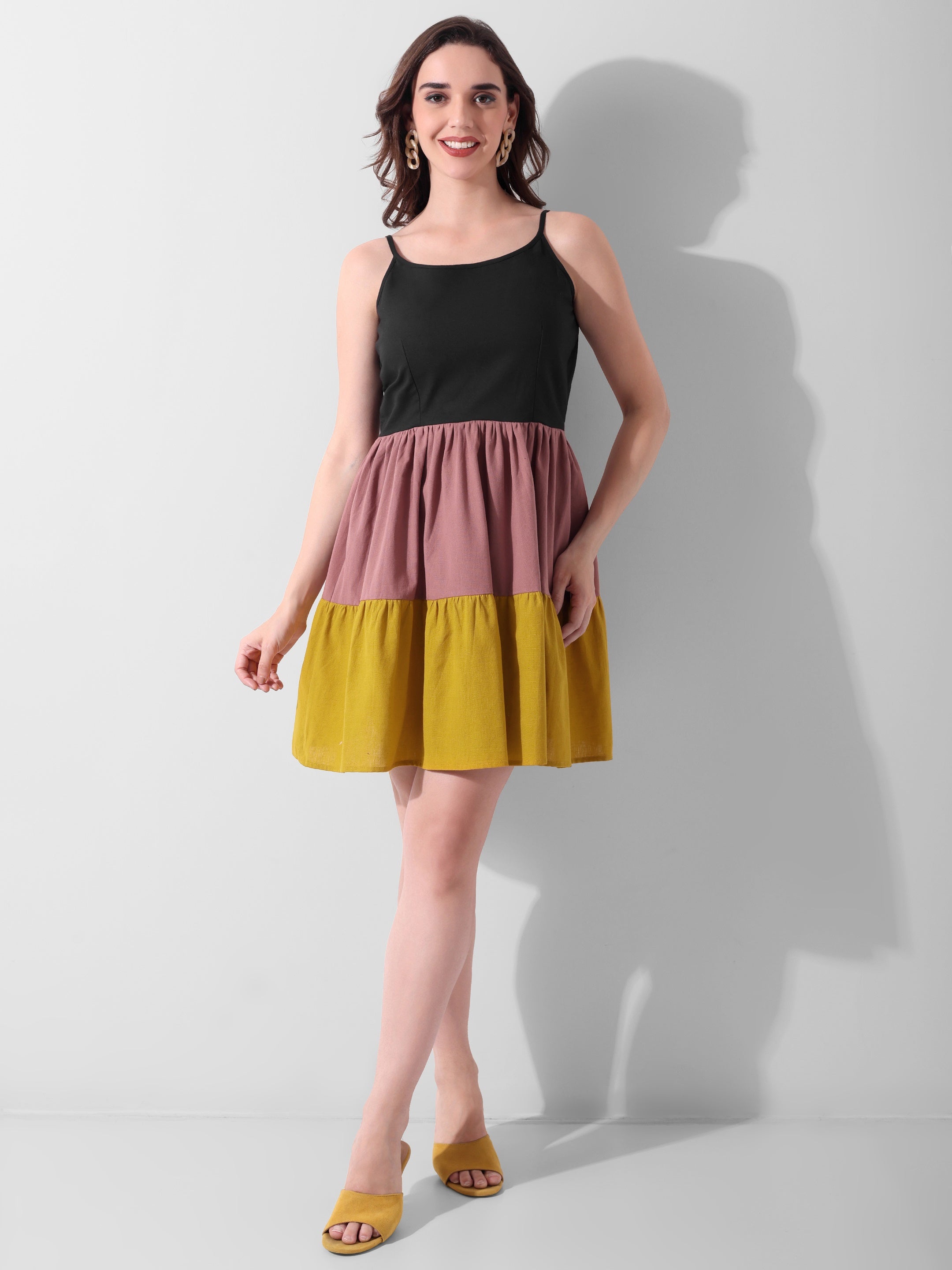Tricolor Breeze Tiered Dress
