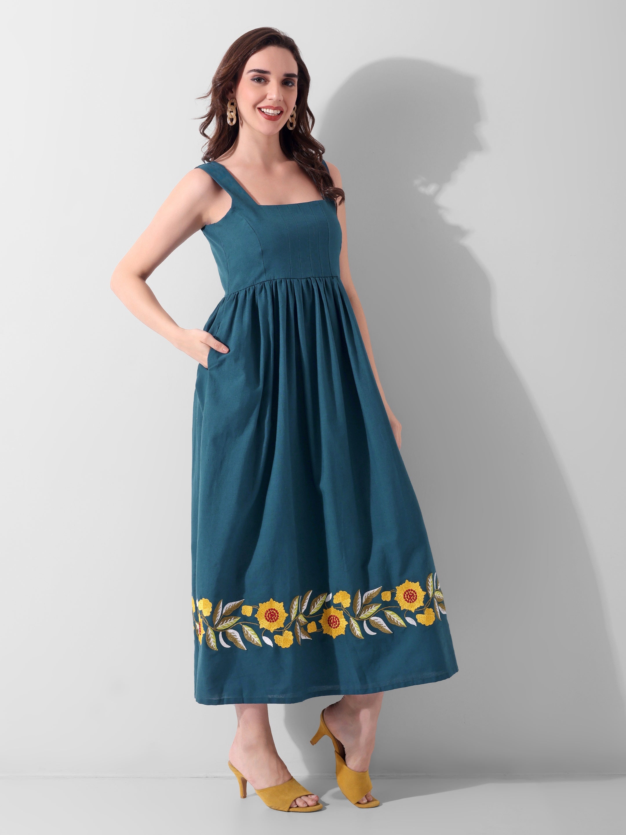 Amber Bloom Border Midi Dress