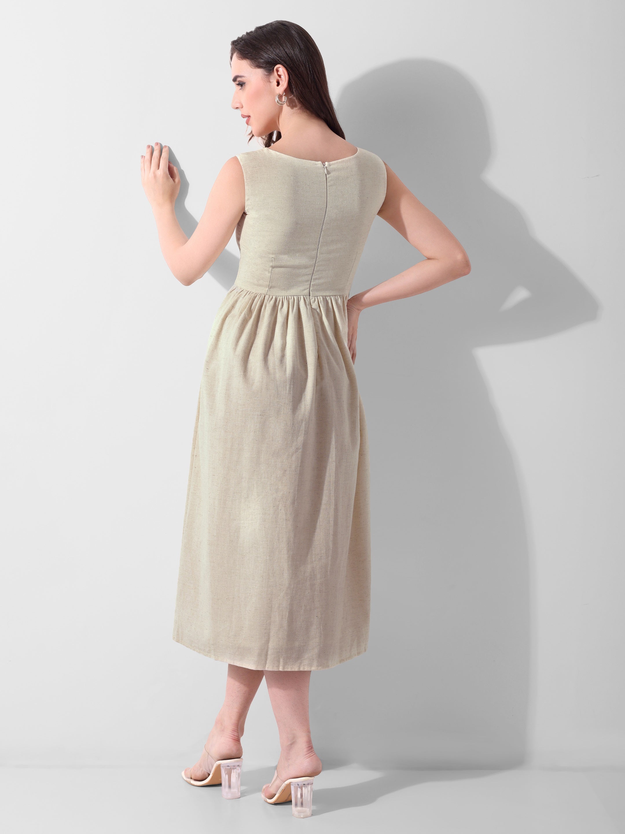 Meadow Whisper Hand-Embroidered Cotton Midi Dress