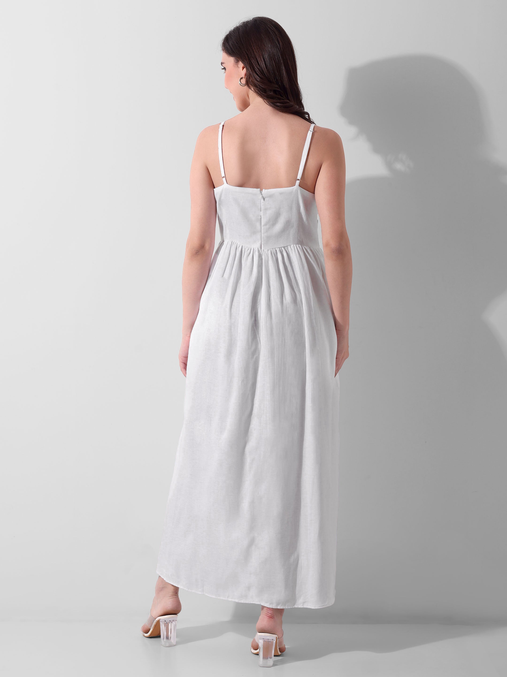 Petal Cascade Hand-Embroidered Cotton Ankle Dress