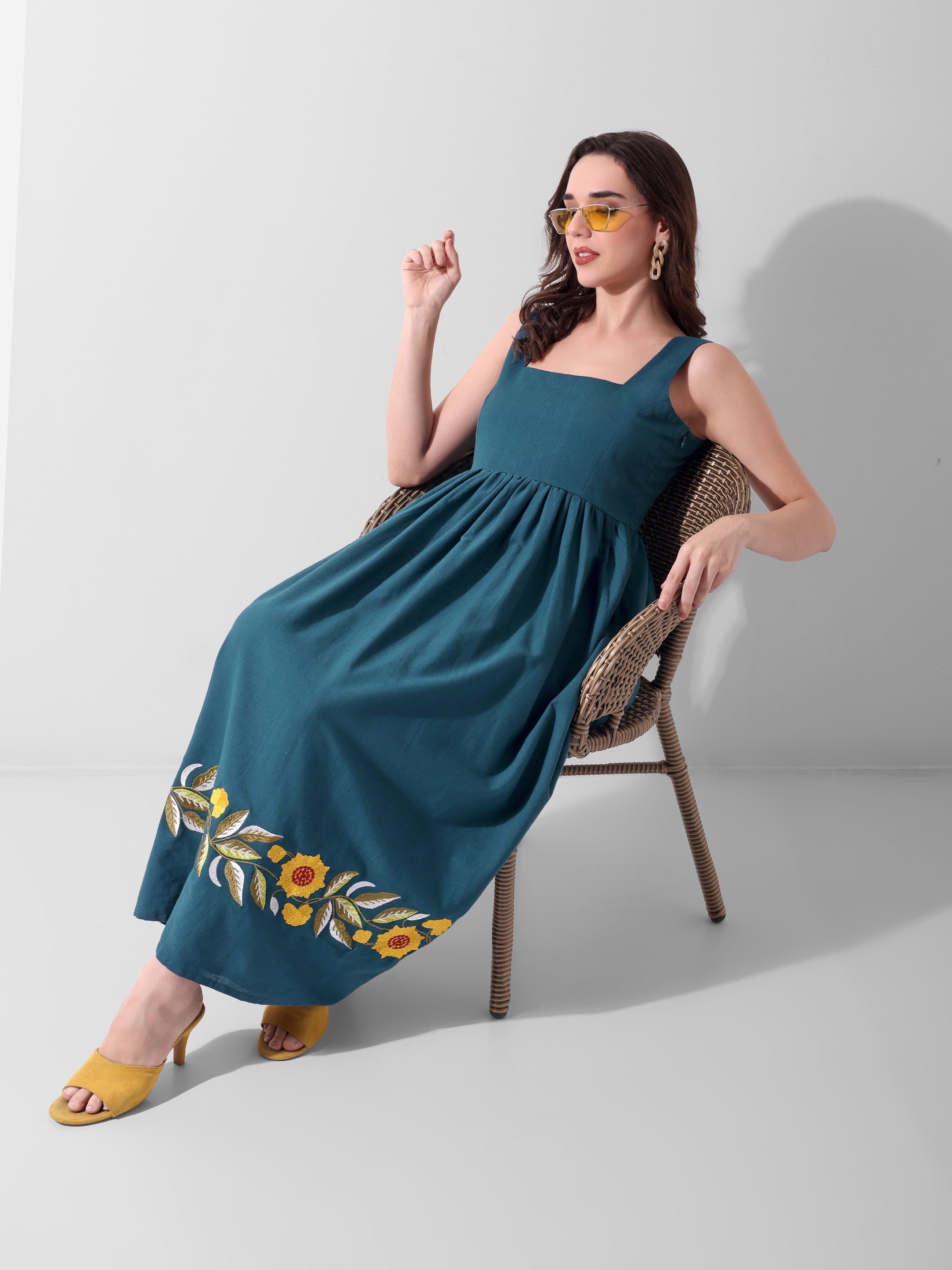 Amber Bloom Border Midi Dress