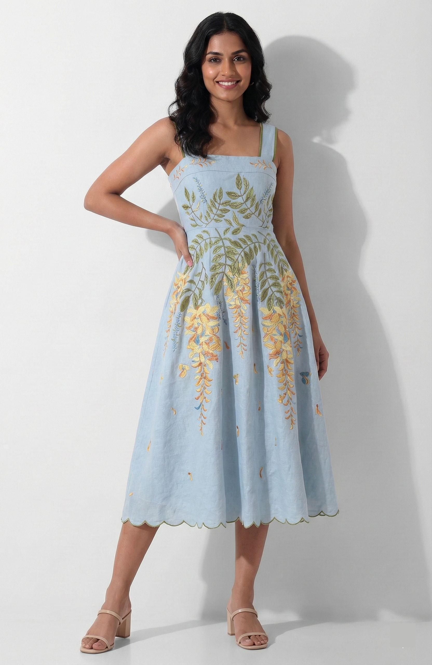 Azure Wisteria Embroidered Midi Dress