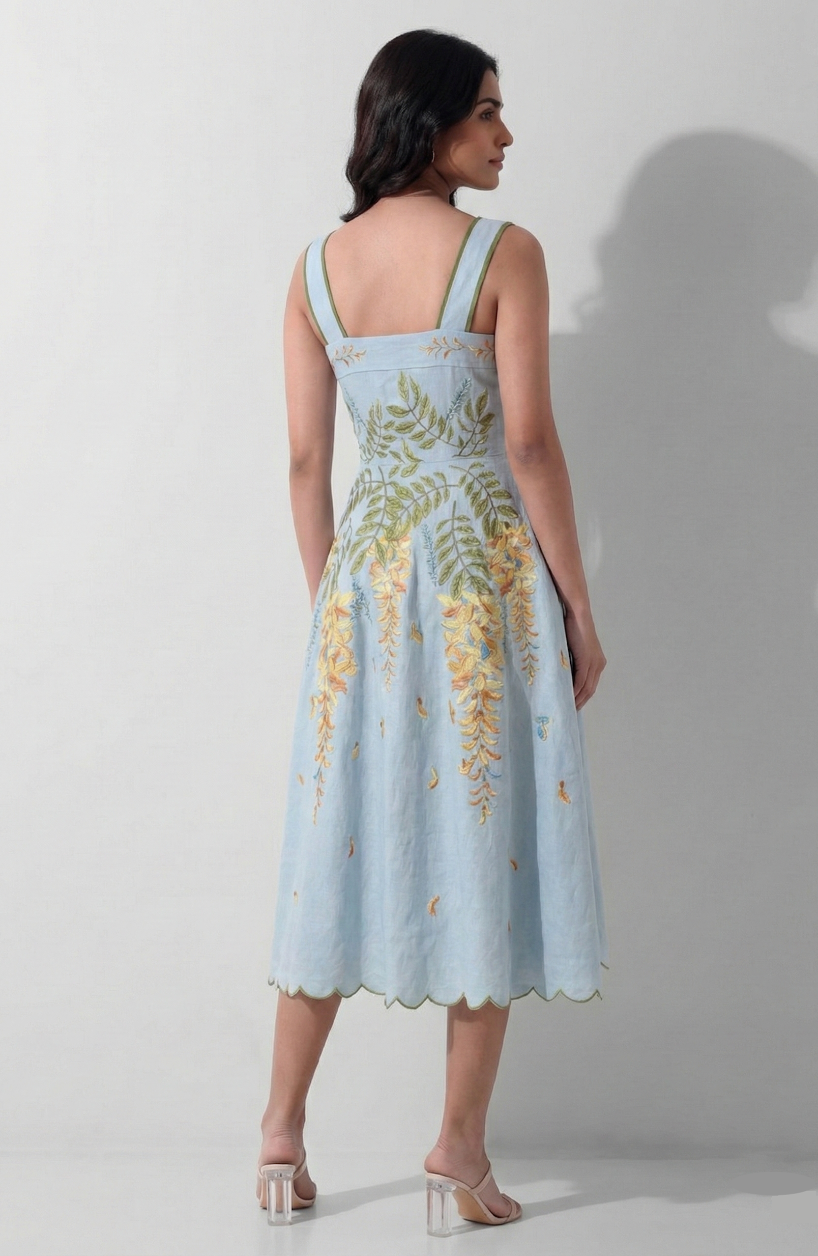 Azure Wisteria Embroidered Midi Dress