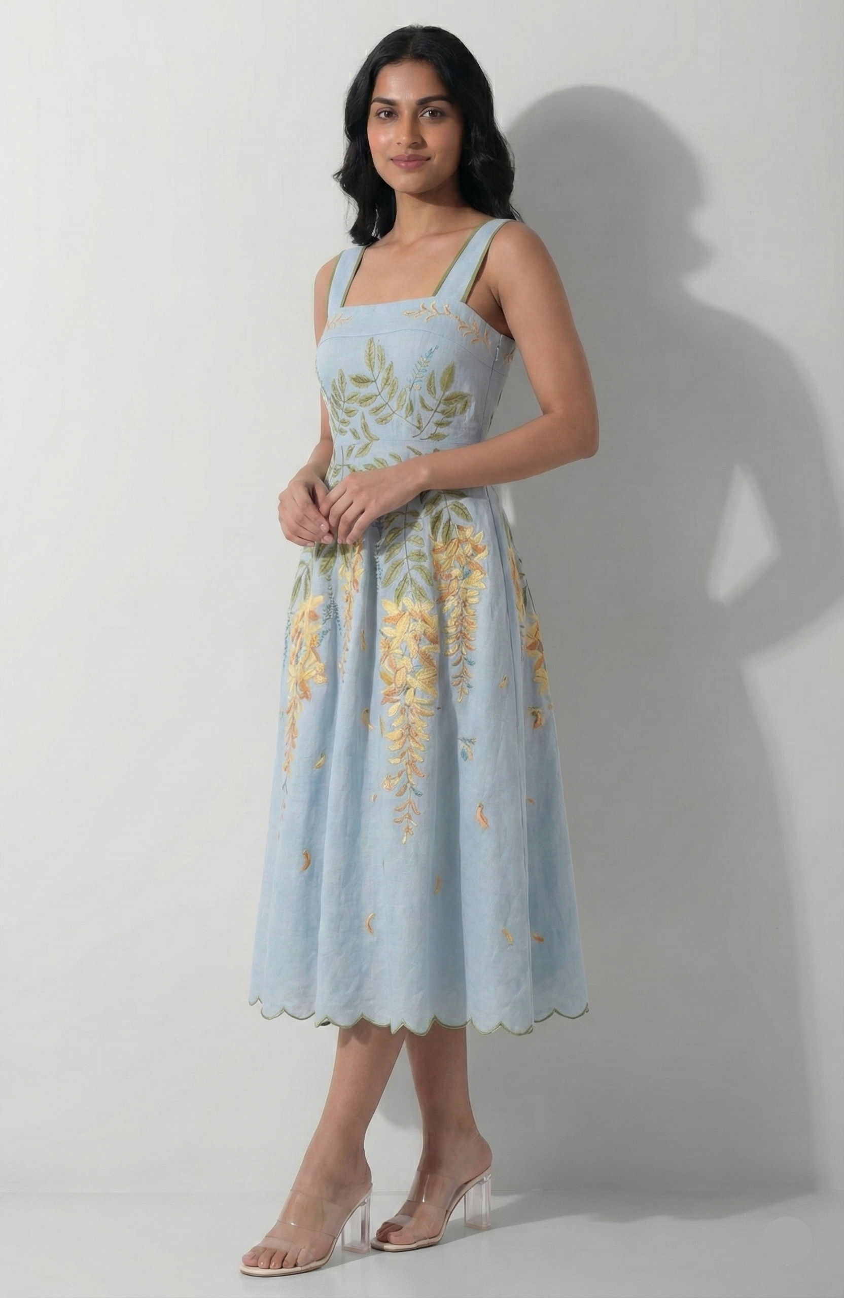 Azure Wisteria Embroidered Midi Dress