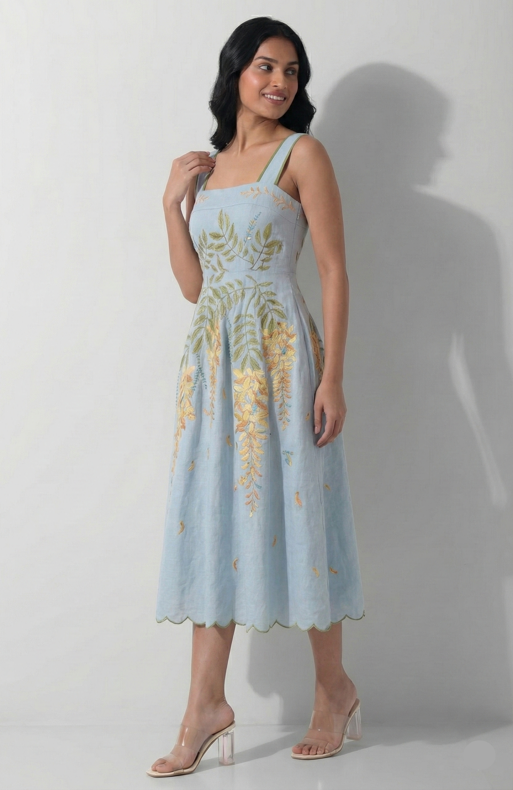 Azure Wisteria Embroidered Midi Dress